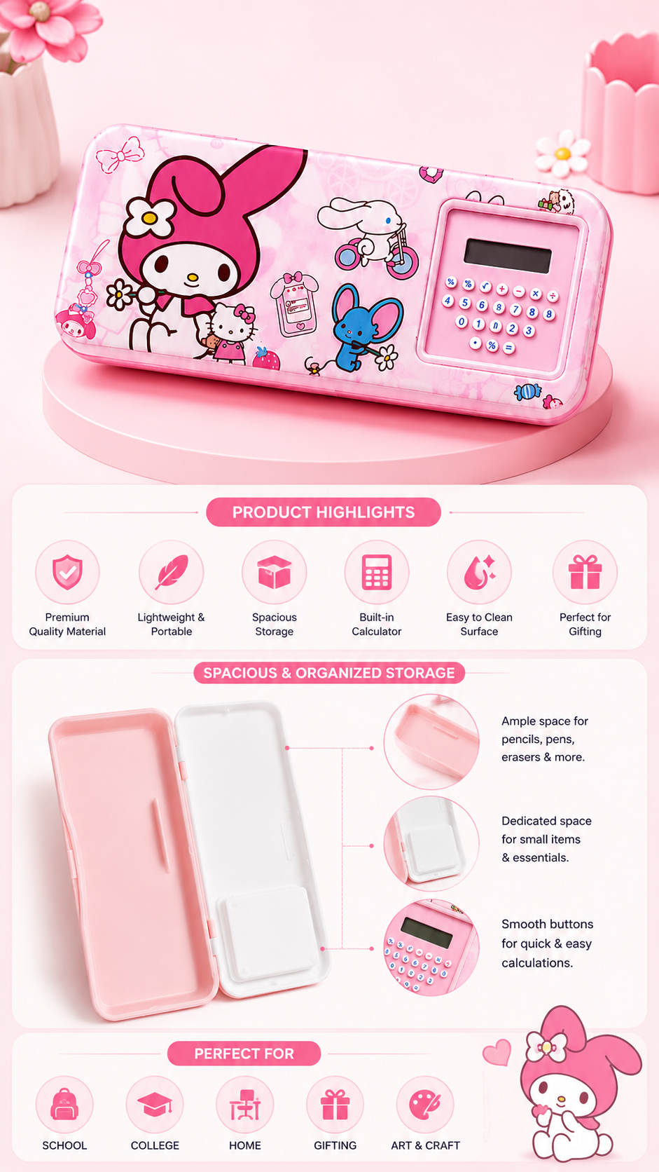 Cute Cartoon Calculator Pencil Box for Kids