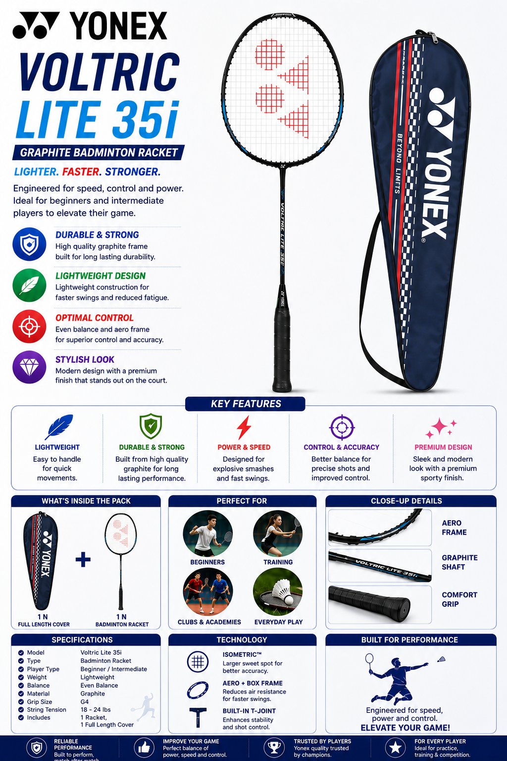 Yonex Voltric Lite 35i Ultra Lightweight Badminton Racket | Ideal for Intermediate Players