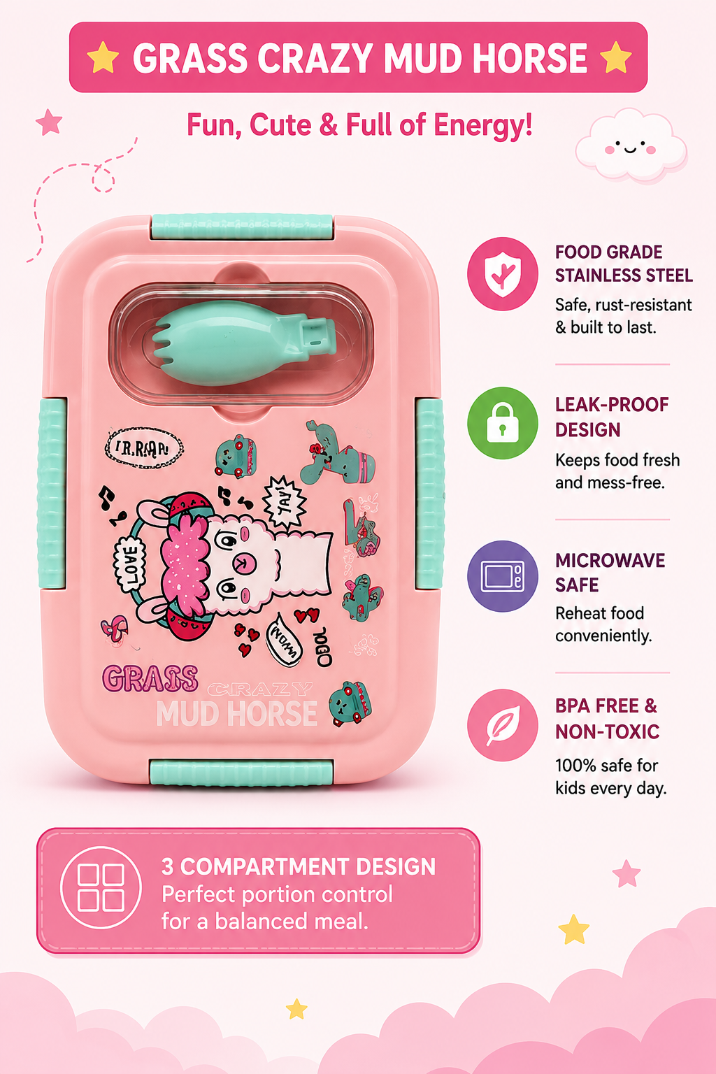 IQIX 3-Compartment Insulated Stainless Steel Lunch Box 750ml