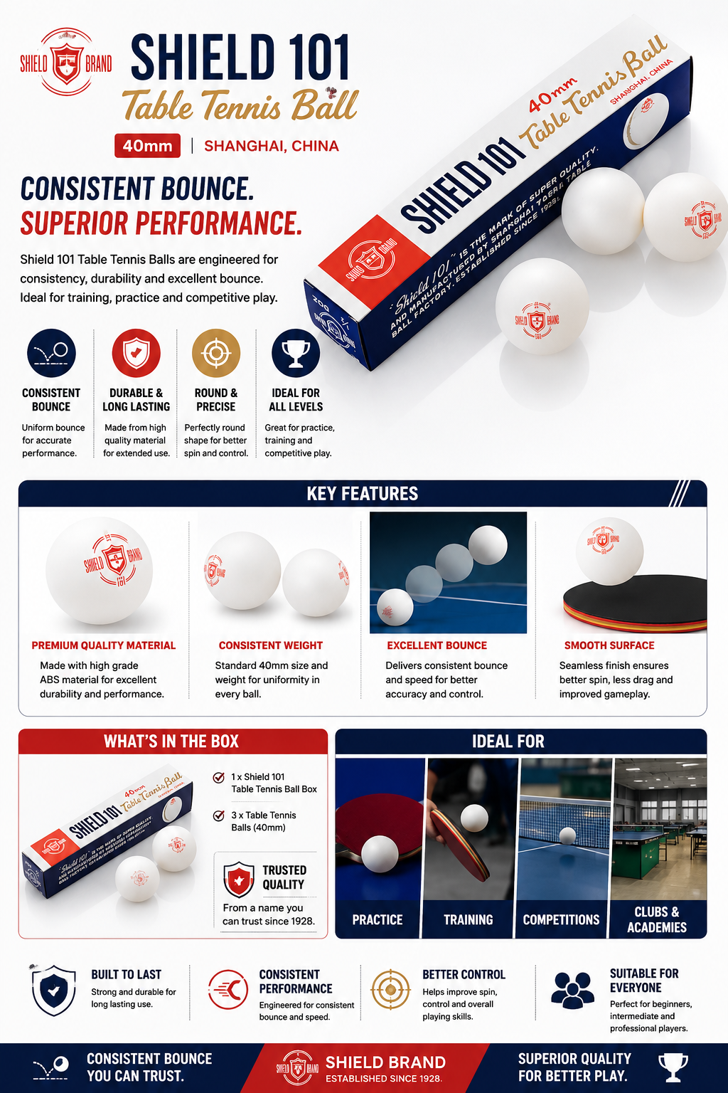 Shield 101 Table Tennis Ball Pack | 40mm Practice Balls for Beginners