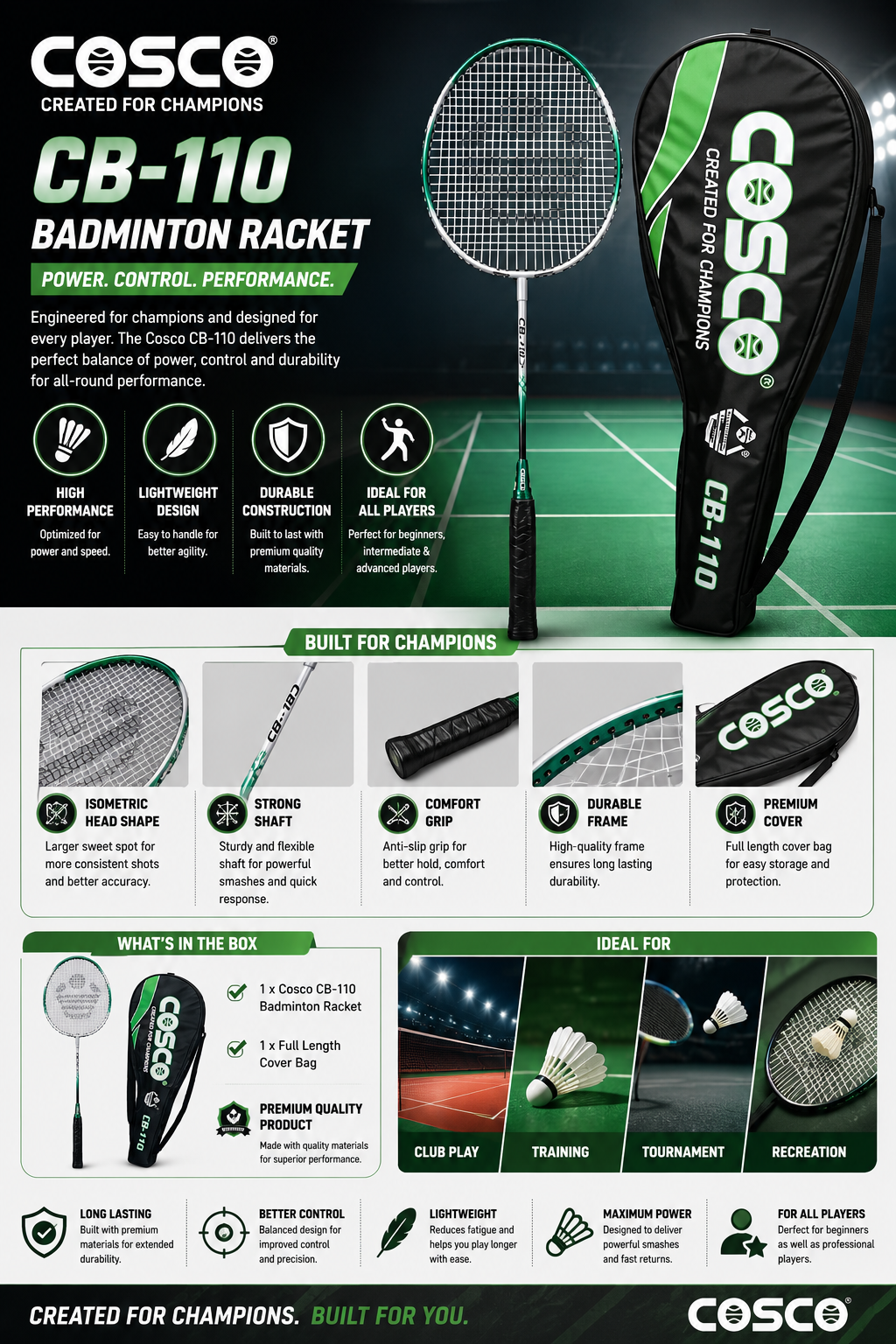 COSCO CB-110 Aluminium Strung Badminton Racquet | Ideal for Practice