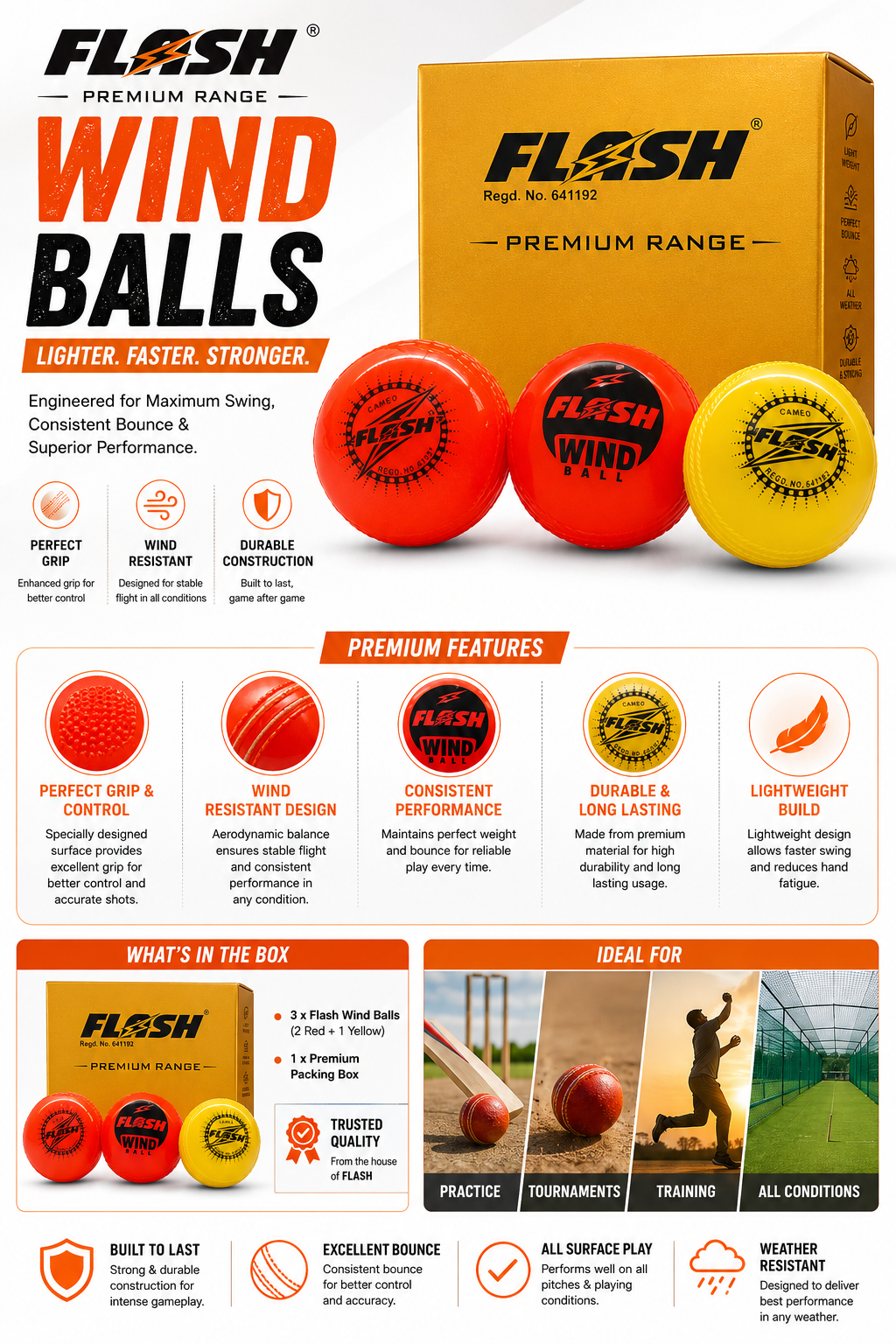 FLASH Premium Range Wind Ball for Training & Recreational Play(Pack of 3)
