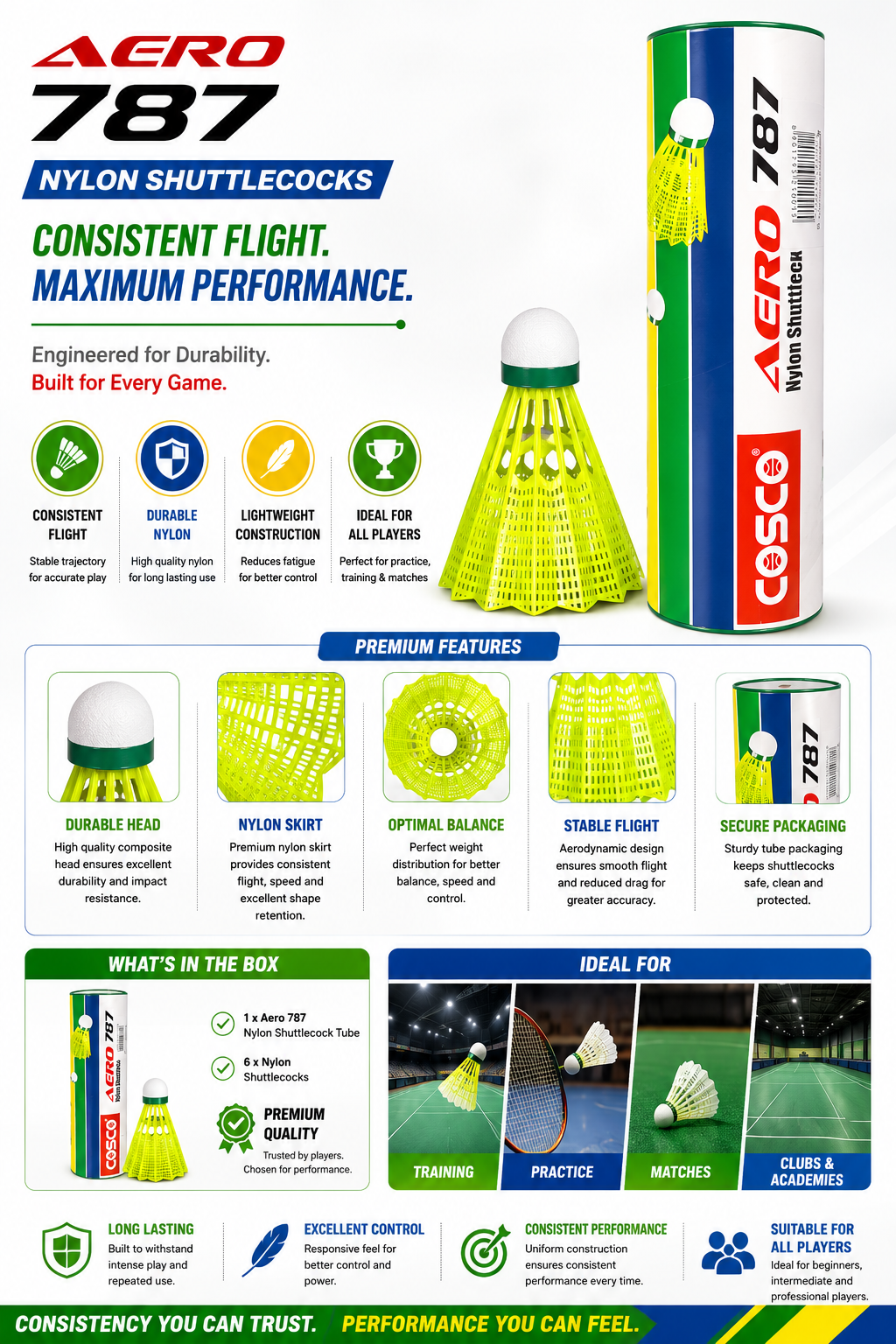 COSCO Aero 787 Nylon Shuttle | Recreational & Training Badminton Birdie