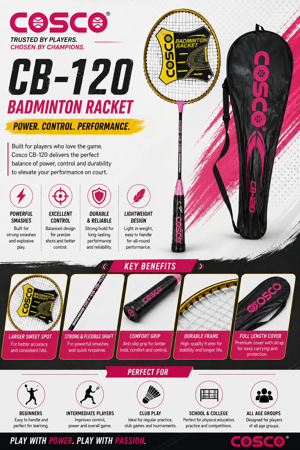 COSCO CB-120 Training Racket | Beginner-Friendly Badminton Racquet