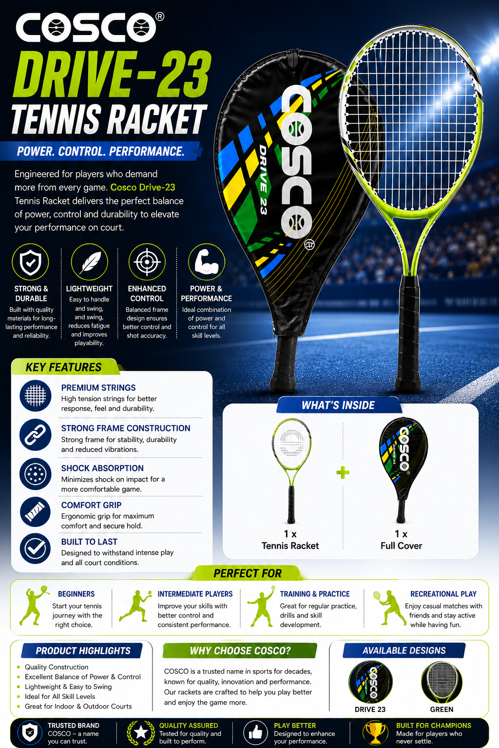 COSCO Drive-23 Tennis Racket | Lightweight Junior Training Racquet