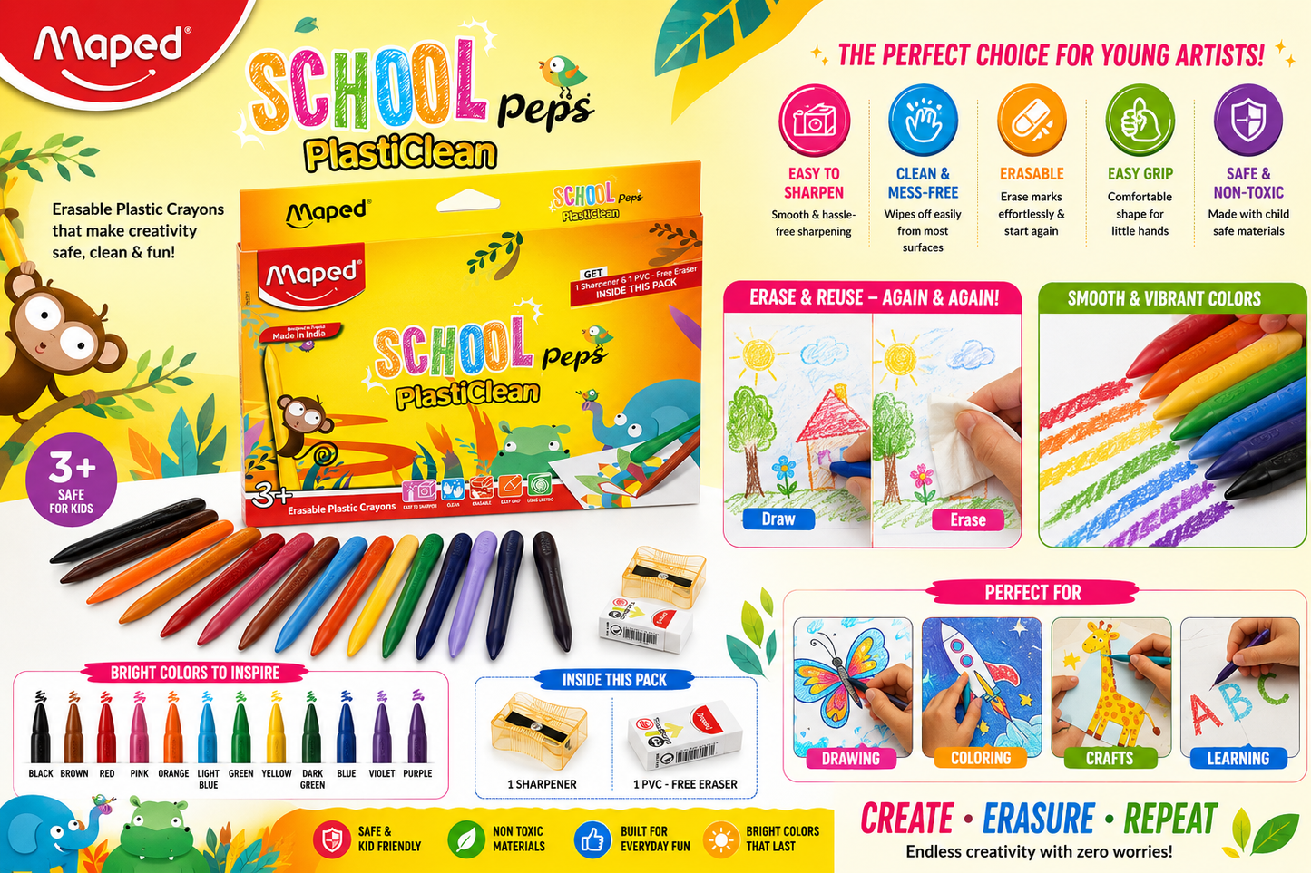 Maped Color'Peps Plastic Clean Crayons