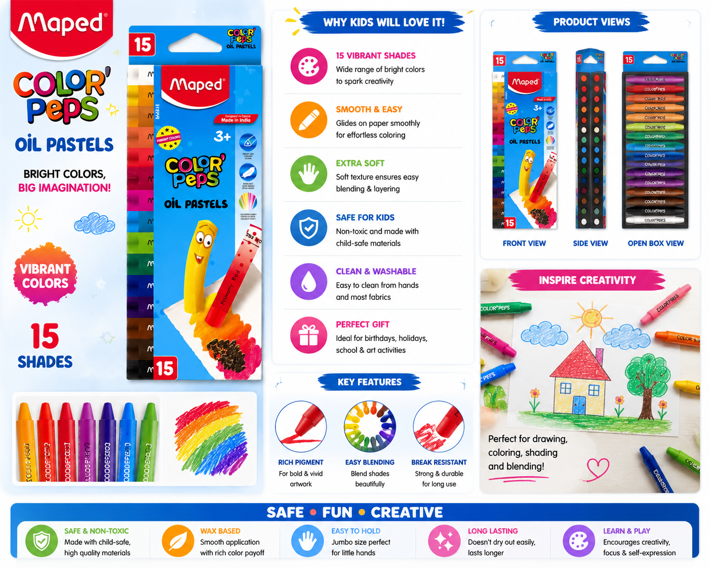 Colours for Kids & Artists,Maped Color'Peps Oil Pastels.