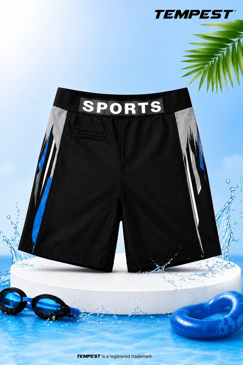 Boys Black Sports Swim Trunks with styls Patterned Side Stripes