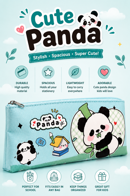 Cute Panda Pencil Pouch for Kids | Zippered Stationery Organizer Case
