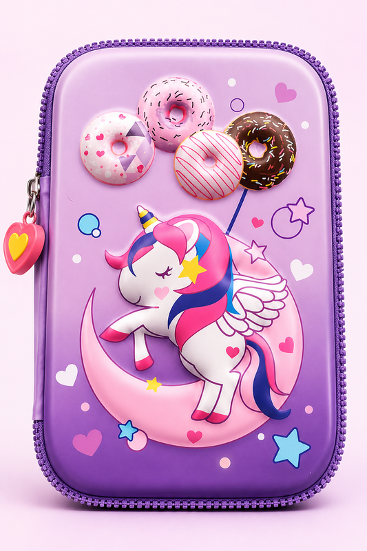 3D Unicorn EVA Pencil Pouch for Girls | Large Capacity Multi-Compartment Stationery Case