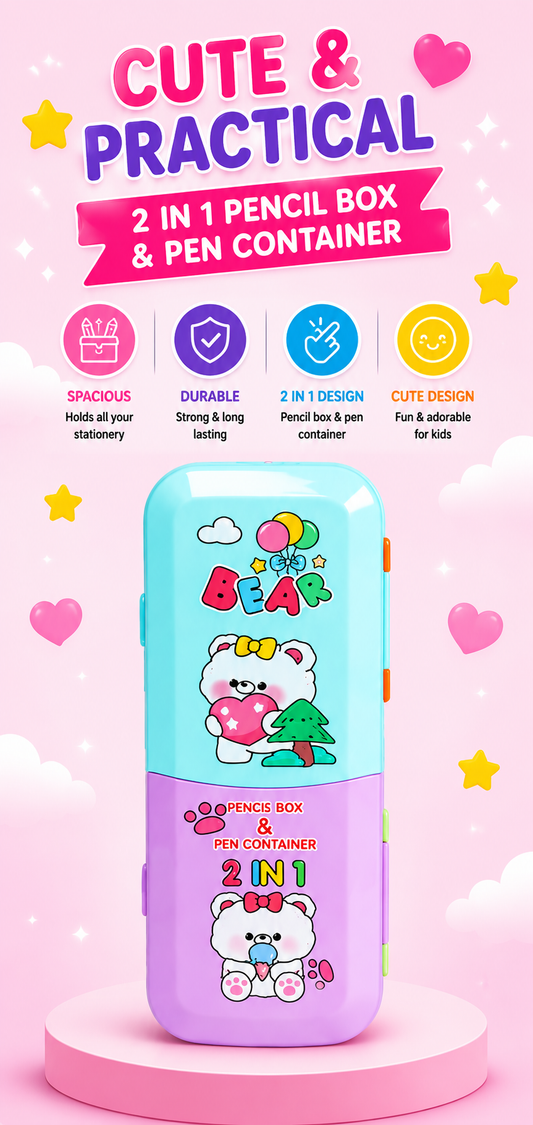 Bear Theme 2-in-1 Pencil Box with stand for Kids