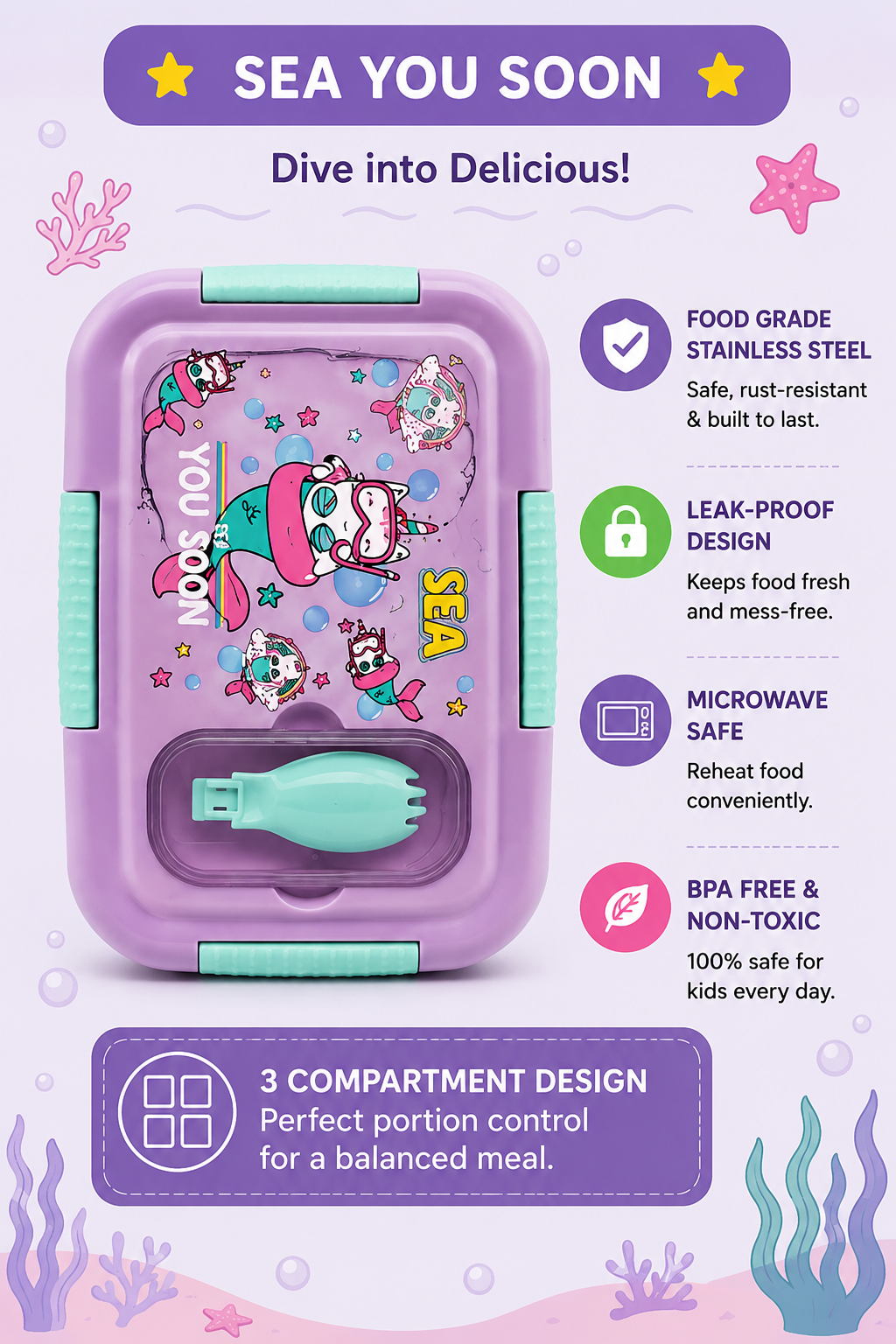 IQIX 3-Compartment Insulated Stainless Steel Lunch Box 750ml