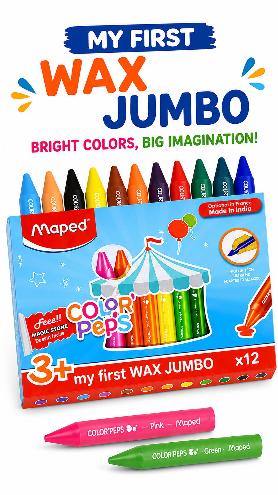 Maped Color'Peps Jumbo Wax Crayons | Set of 12 shades