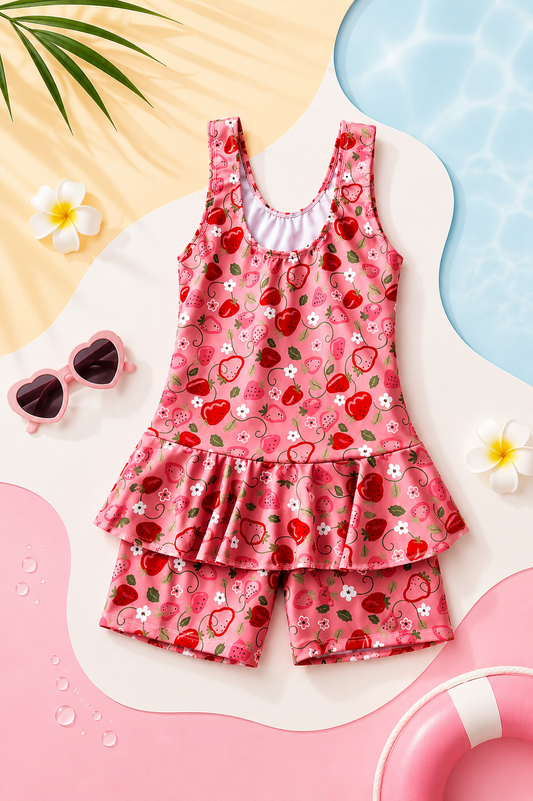 Girls Strawberry Print Swimwear Set