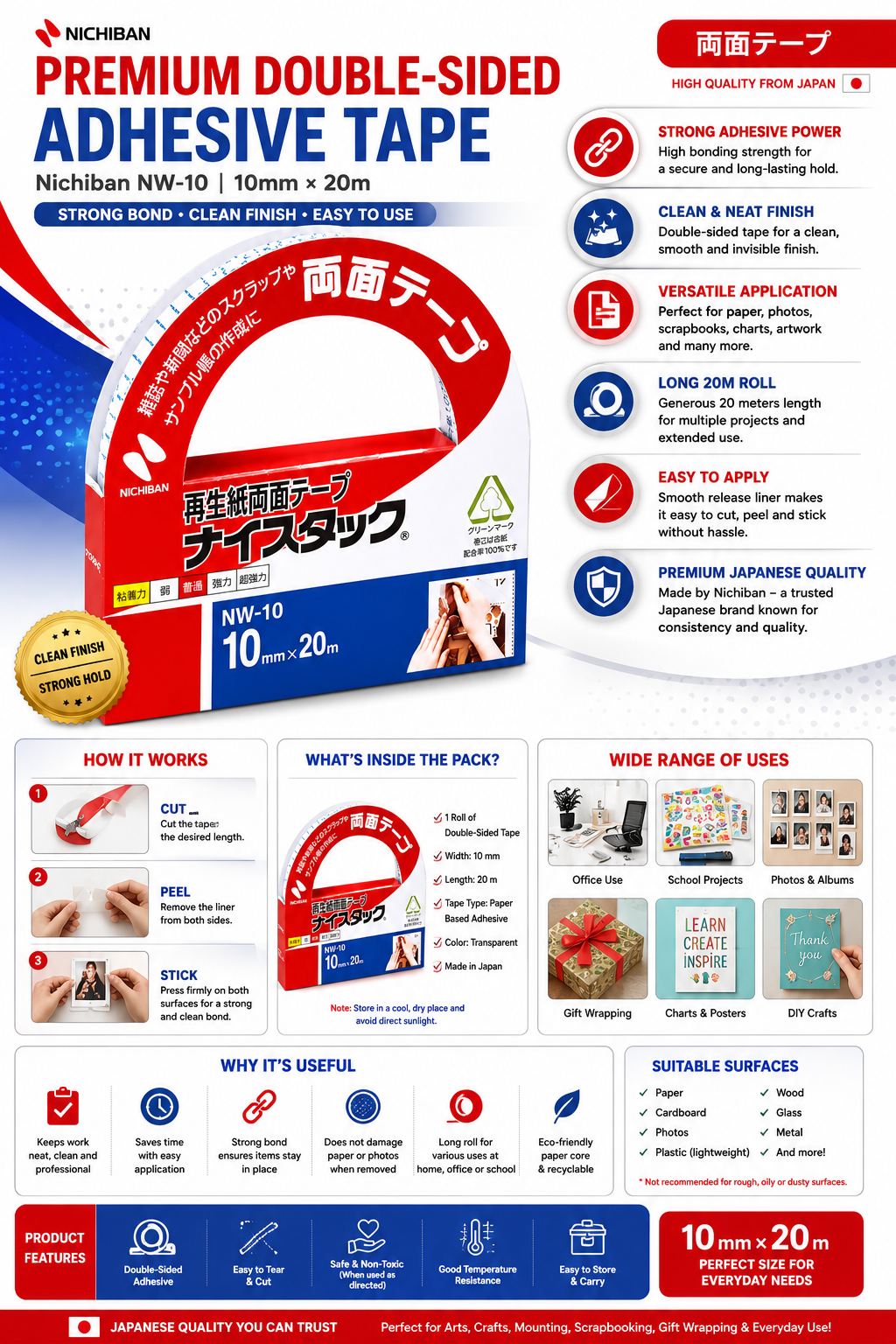 Nichiban Double Sided Handheld Tissue Tape | 10mm x 20mm