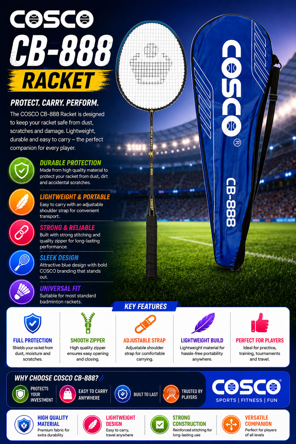 COSCO CB-888 Aluminium Badminton Racket | Durable & Lightweight Design