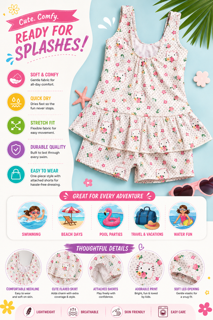 Girls Floral Dotted My Melody Swimming Costume with Shorts