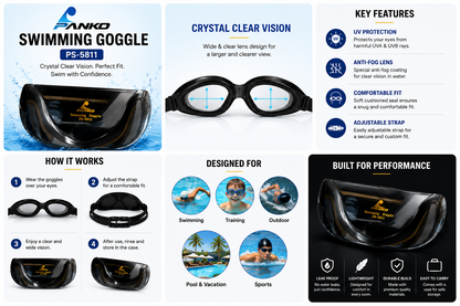 PANKO Swimming Goggles with Ear Plugs | Anti-Fog UV Protection Swim Goggles for Men & Women