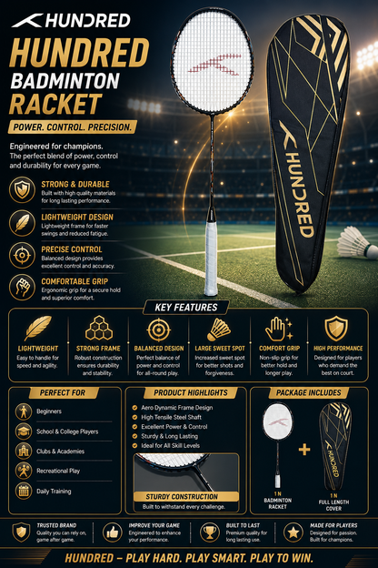 Hundred Power Storm Badminton Racket | Head Heavy Balance | Flexible Shaft | G6 Grip