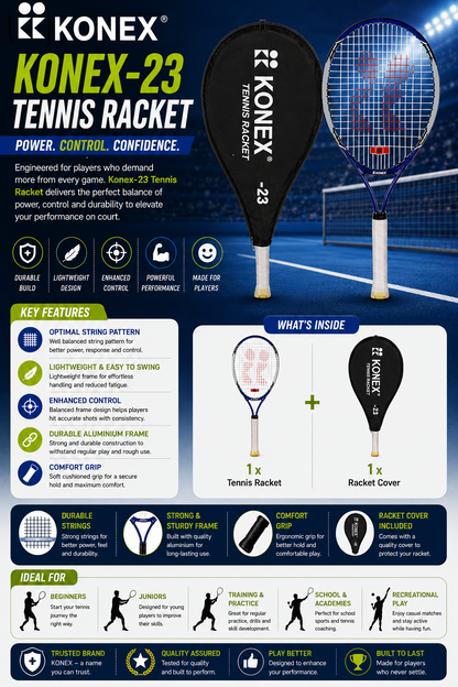 Konex 23-Inch Lawn Tennis Racquet | Ideal for Junior Players