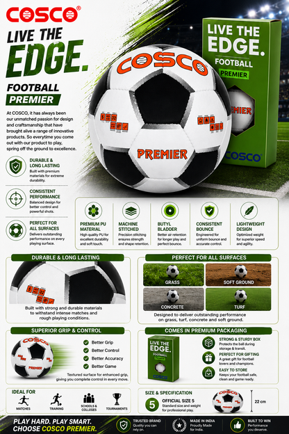 COSCO Premier Football | Rubber Soccer Ball for Training & Matches