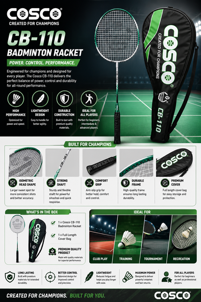 COSCO CB-110 Aluminium Strung Badminton Racquet | Ideal for Practice