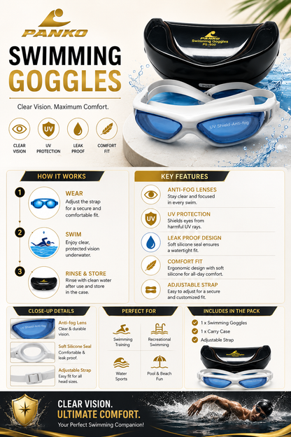 PANKO PS-600 Swimming Goggles with UV Shield & Anti-Fog Lenses