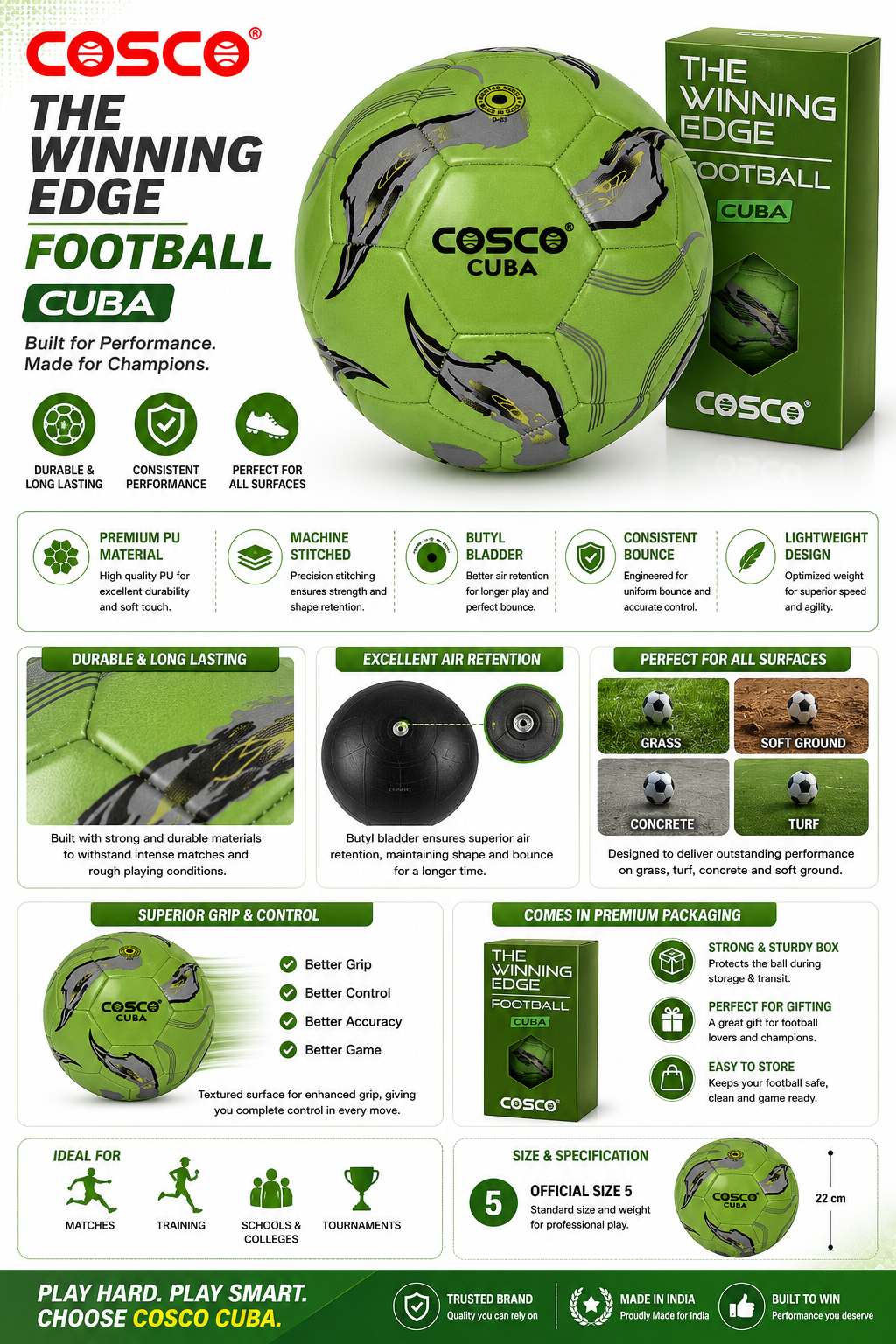 COSCO Cuba Football Size 5 | Durable Training Soccer Ball