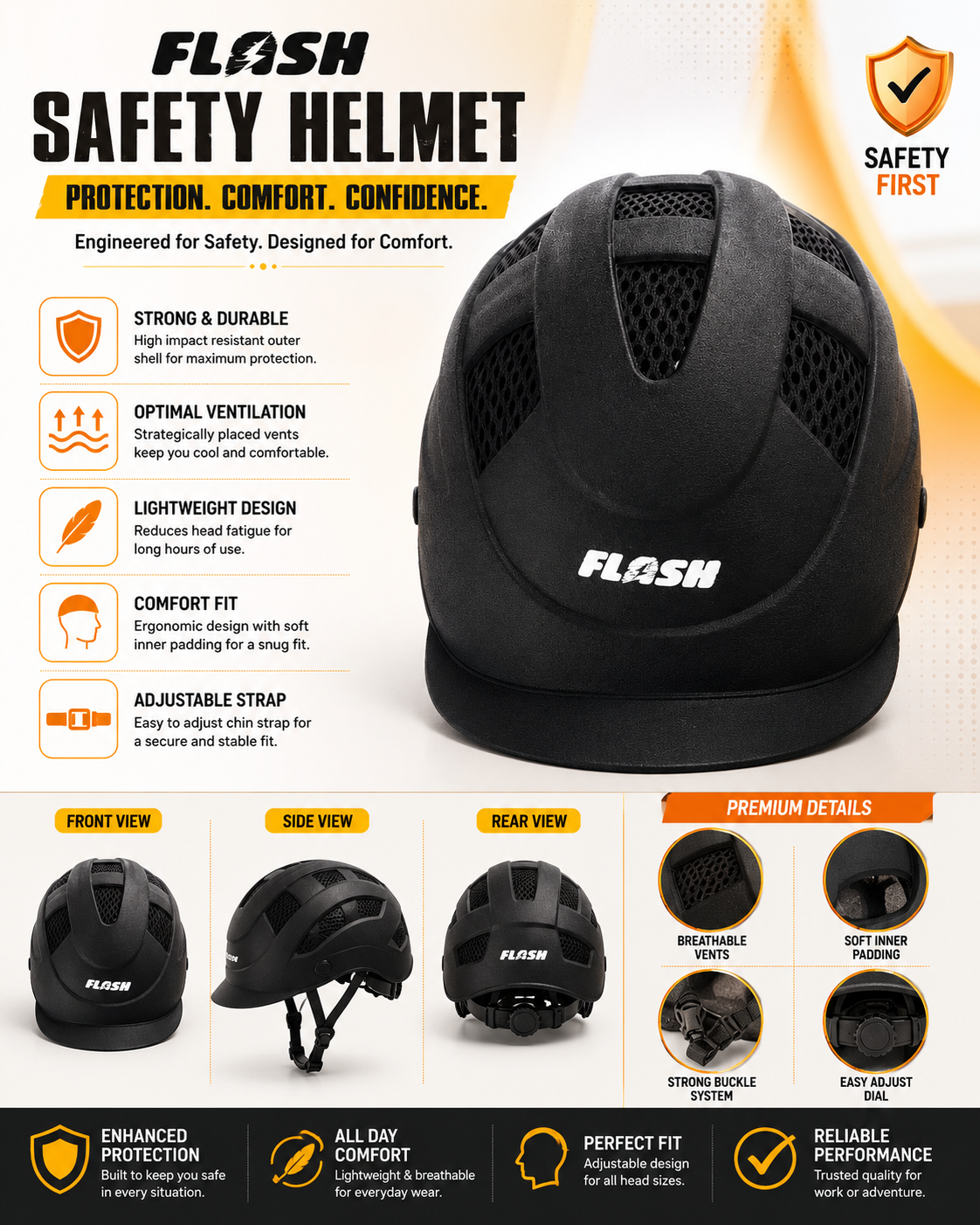 FLASH Riding Safety Helmet | Breathable Ventilated Design