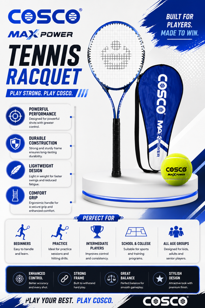 COSCO Max Power Tennis Racquet | Aluminium O-Beam Frame | Recreational Tennis