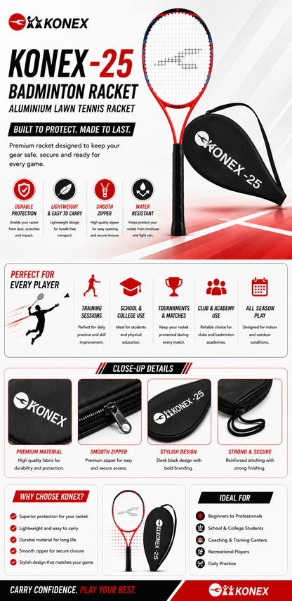 Konex Junior Tennis Racket 25 Inch | Lightweight & Comfortable Grip