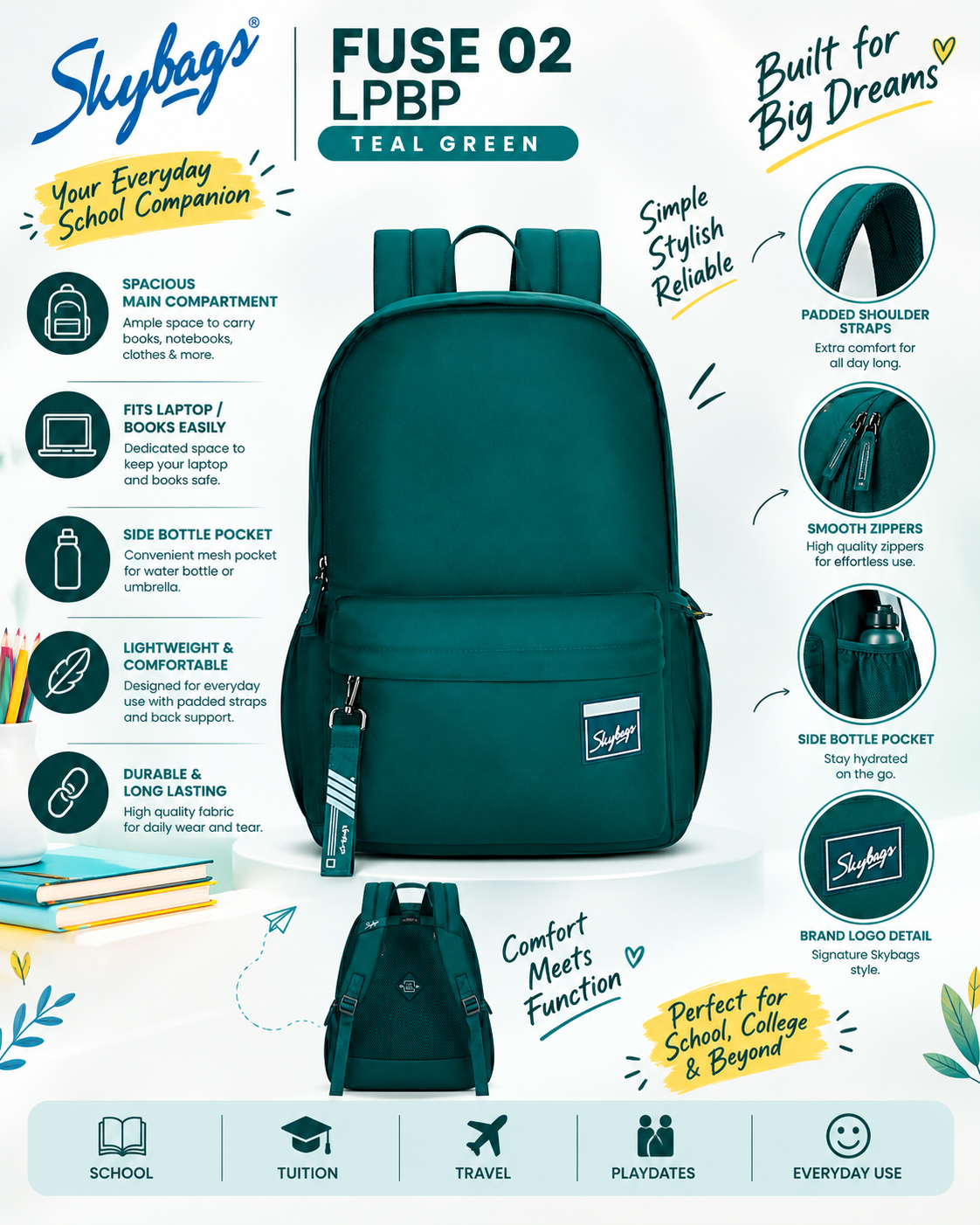 Skybags FUSE 02 Teal Green Laptop Backpack | 18L