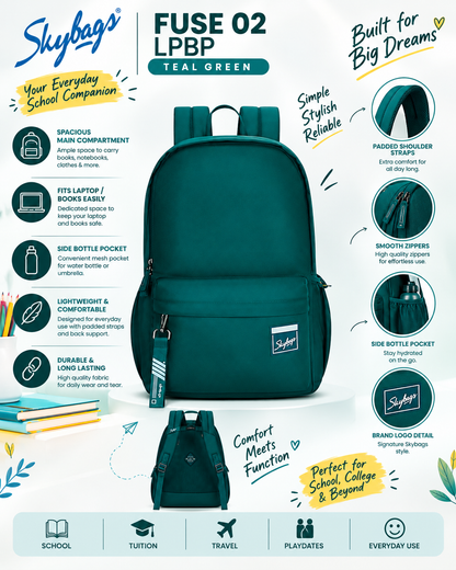 Skybags FUSE 02 Teal Green Laptop Backpack | 18L