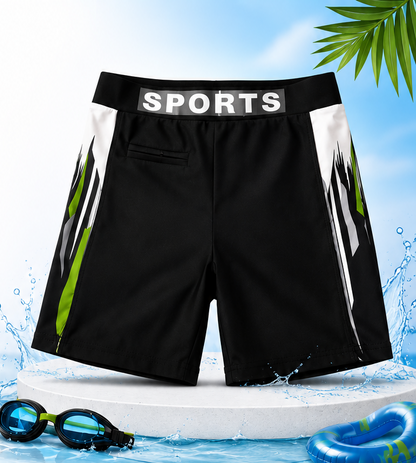 Boys Black Sports Swim Trunks with styls Patterned Side Stripes