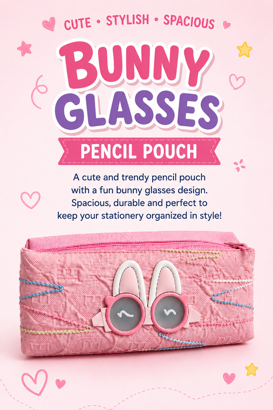 cute bunny glasses pencil pouch