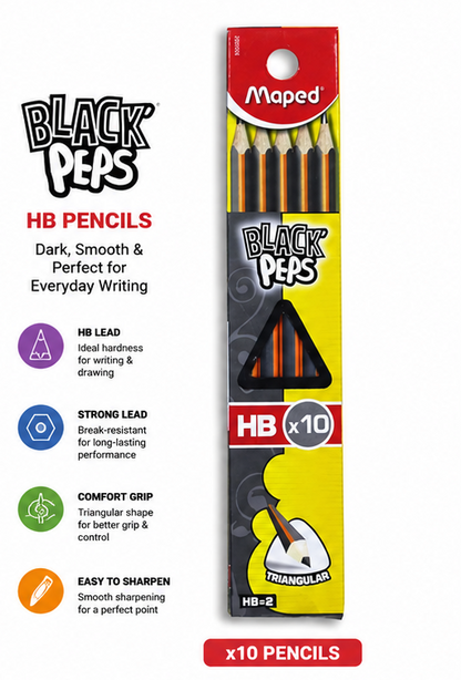 Maped Black Peps HB Pencil Pack of 10