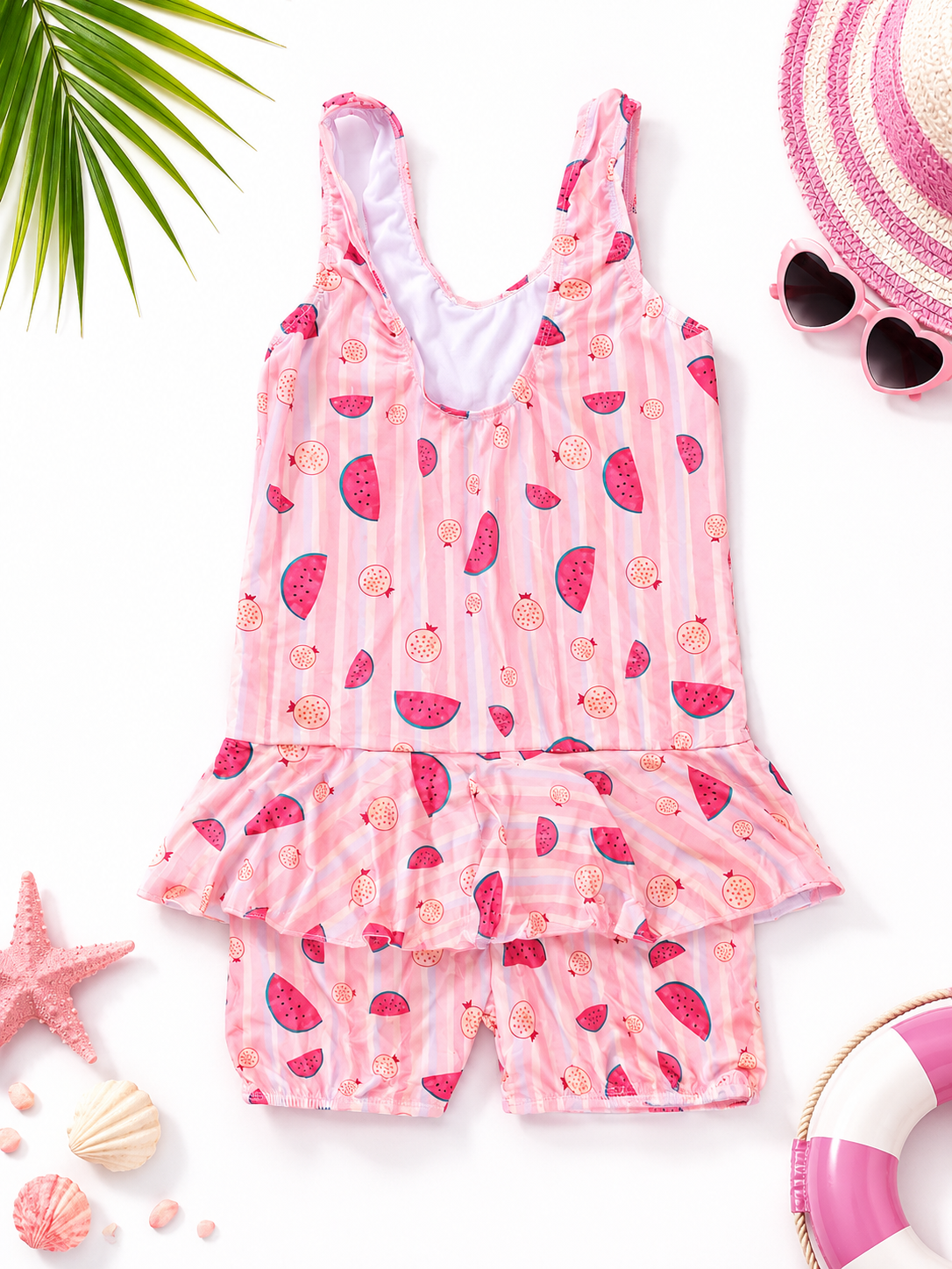 Girls' Printed Swimwear Set | One-Piece Swimsuit with Attached Shorts | 4XL