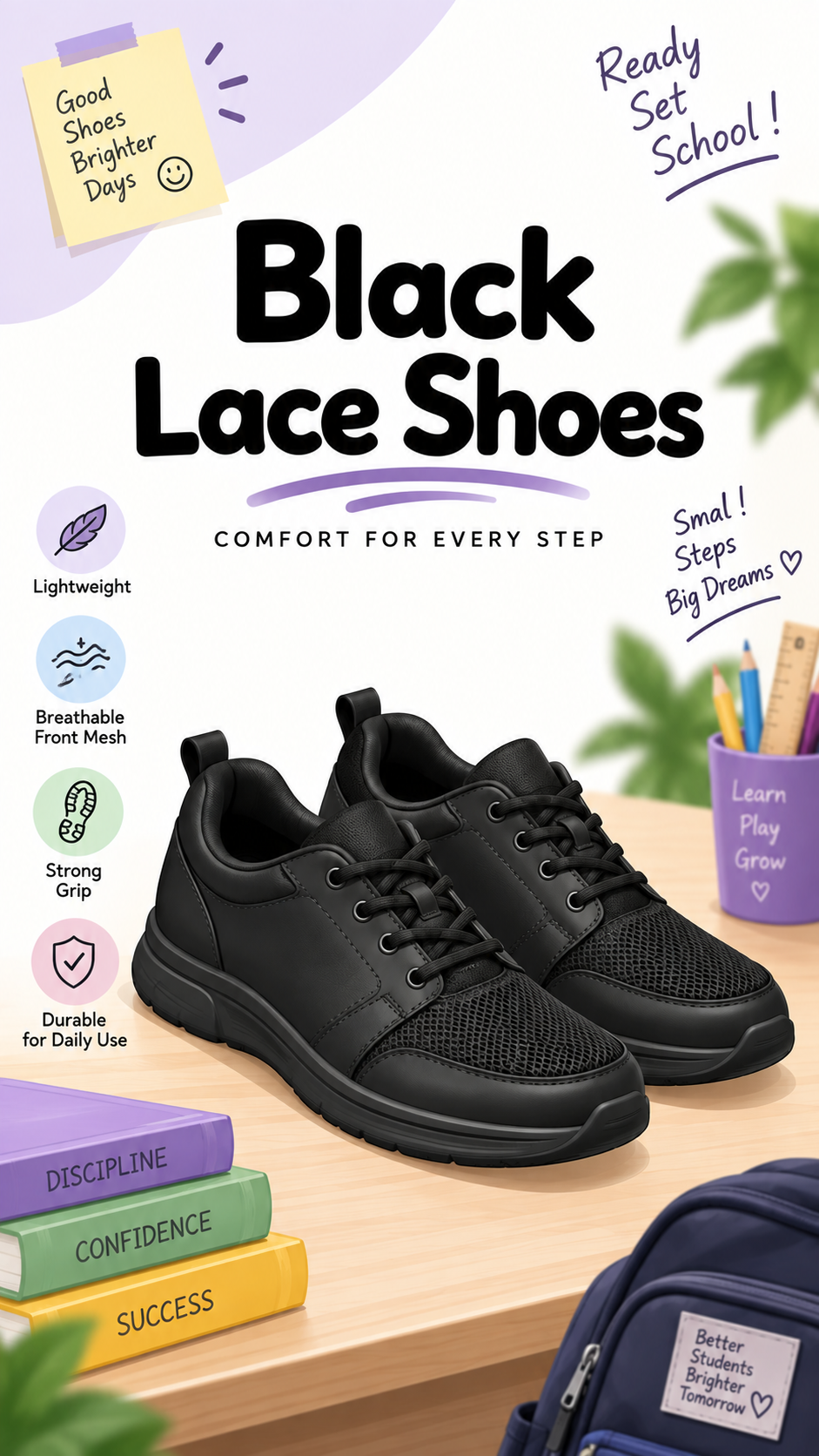 DPS Premium Black Lace-Up Shoes