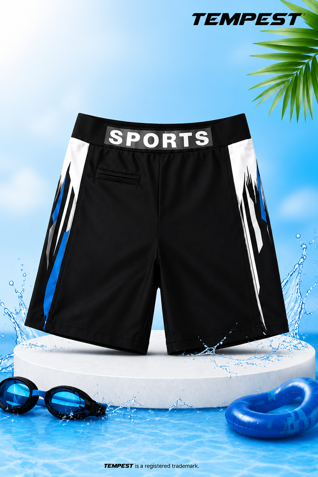 Boys Black Sports Swim Trunks with styls Patterned Side Stripes