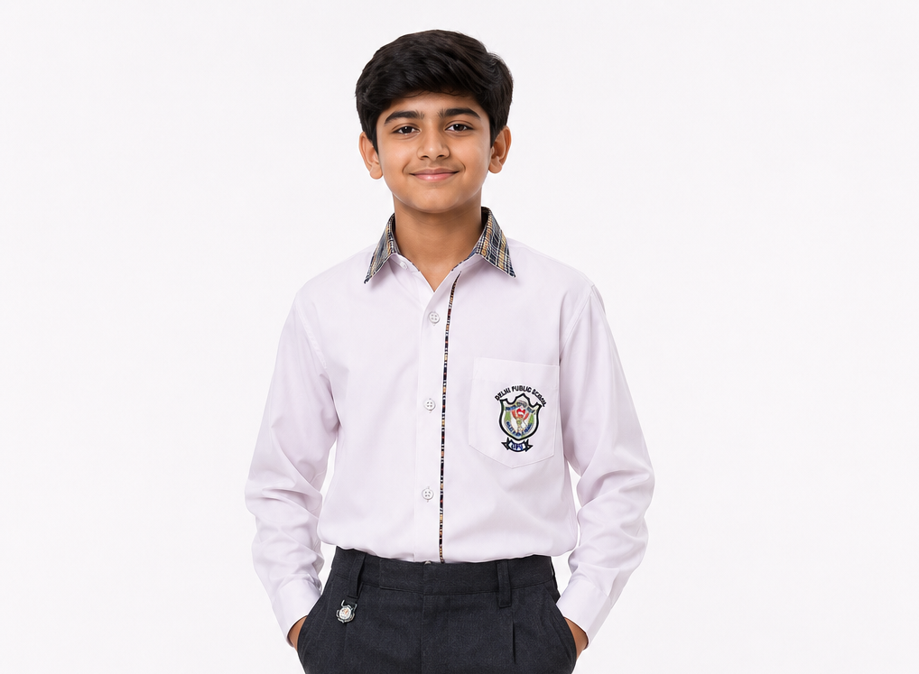 dps uniform check collar full sleeve white shirt 