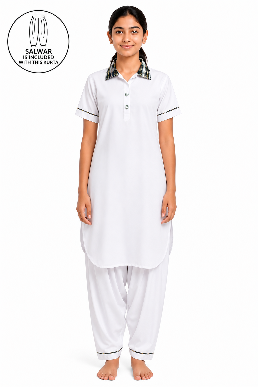 check collar salwar krurta set for girls 11th and 12th