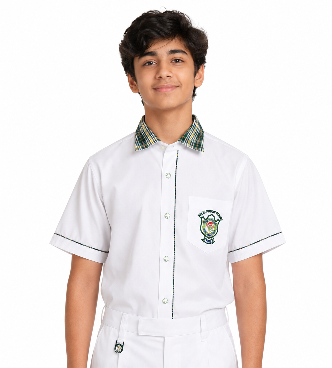 dps uniform check collar white shirt for boys 11th and 12th