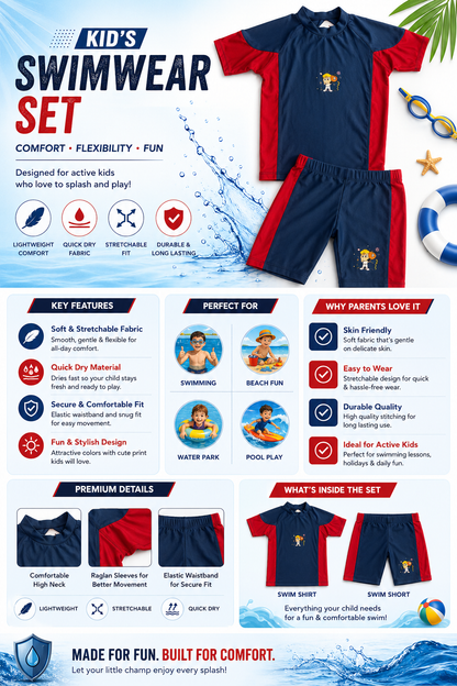 Kids Quick-Dry Swimwear Set | Comfortable Stretch Swim Shirt & Shorts