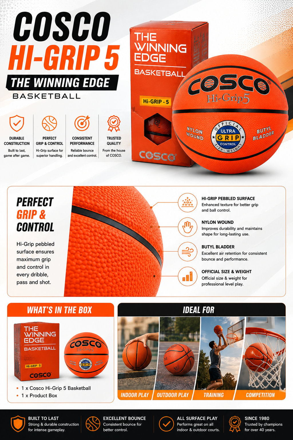 Cosco Hi-Grip Basket Balls | Durable Outdoor & Indoor Basketball