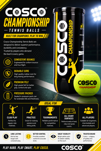 COSCO Championship Tennis Ball Set | Pack of 3 High-Performance Tennis Balls